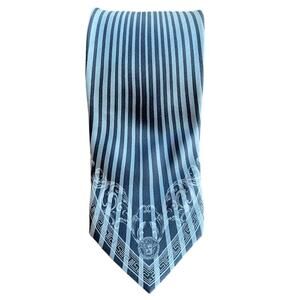 Gianni Versace Vintage 90s Medusa Head Blue Striped 100% Silk Tie Made in Italy